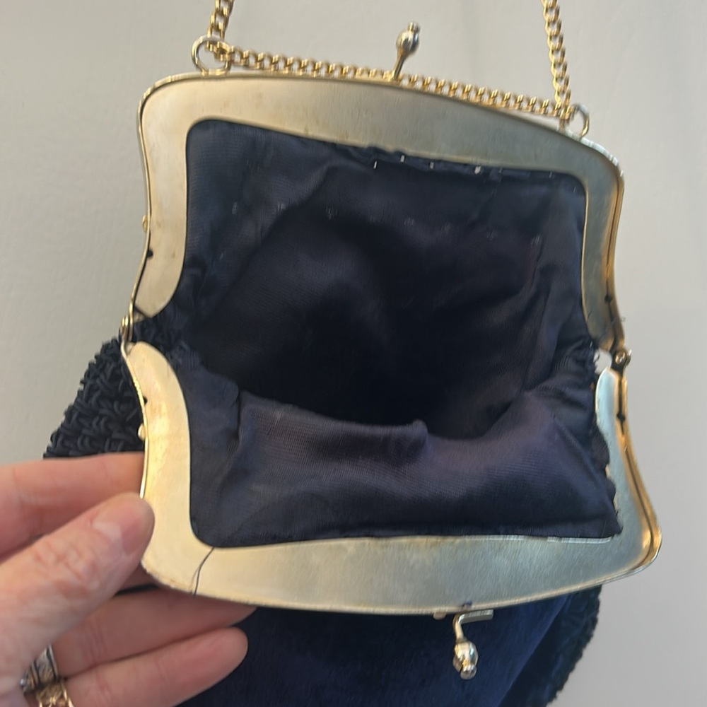 Blue Velvet Handbag Made in Italy Gold Chain Strap Italian Opera Purse - Picture 9 of 10